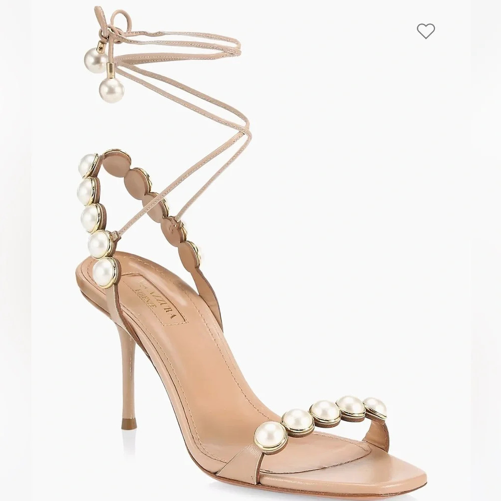 Aquazurra Mae Sandal 75 Leather Wrap  Heels women's Euro size 37